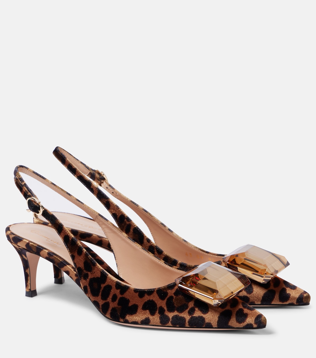 Бархатные туфли-лодочки Jaipur 55 с леопардовым принтом и открытой пяткой Gianvito Rossi, Leopard Print
