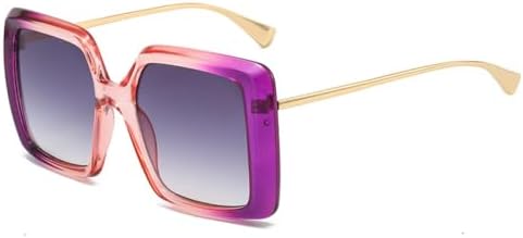 

Большие квадратные солнцезащитные очки с двухцветным градиентом (зеленый и желтый) для женщин, модные солнцезащитные очки UV400 для мужчин в стиле панк MTZJH, Purple Pink Gray