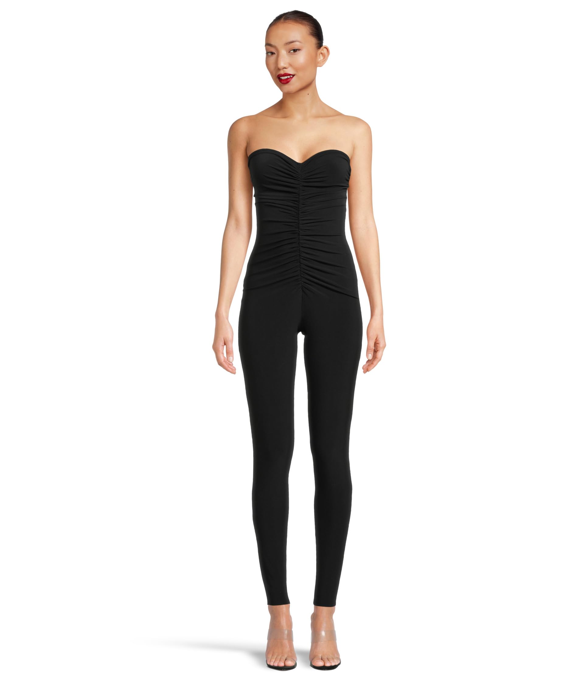 

Брюки Norma Kamali Strapless Shirred Front Catsuit, черный
