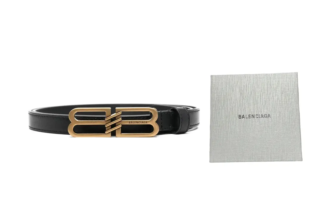 Balenciaga Женский кожаный ремень из коровьей кожи шириной 1,5 см, Black — фото 4