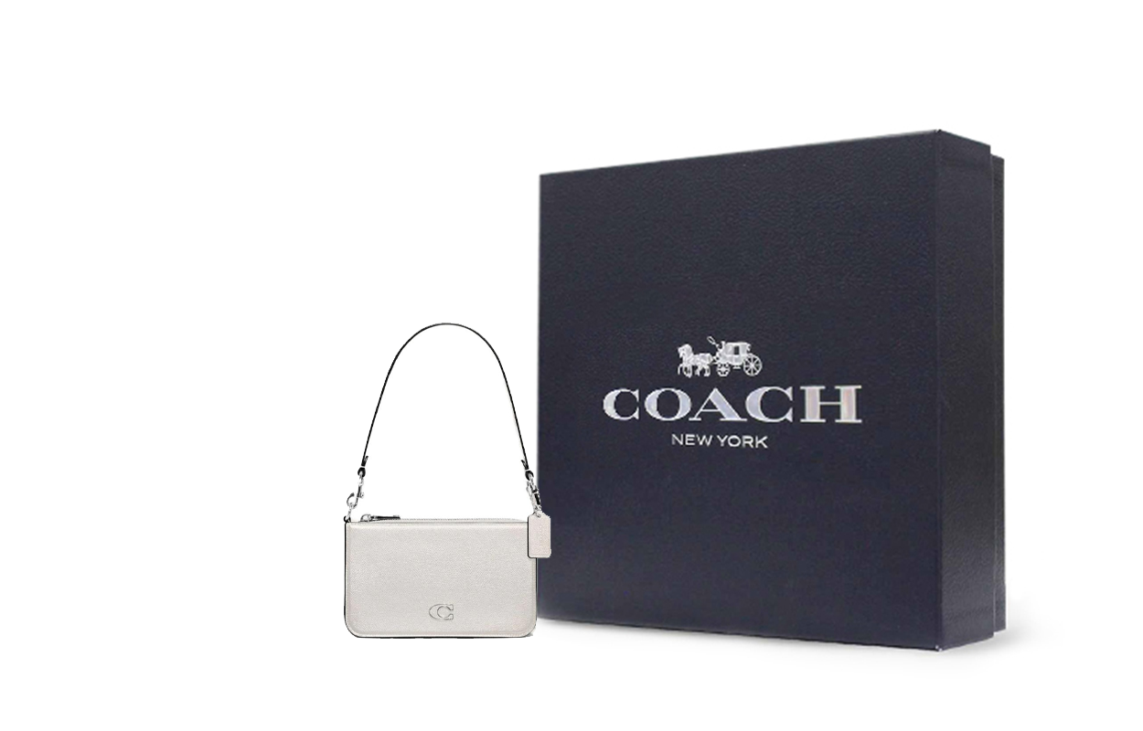 

COACH Сумка-клатч из кожи с фактурной поверхностью и канвы, маленькая женская сумка через плечо white