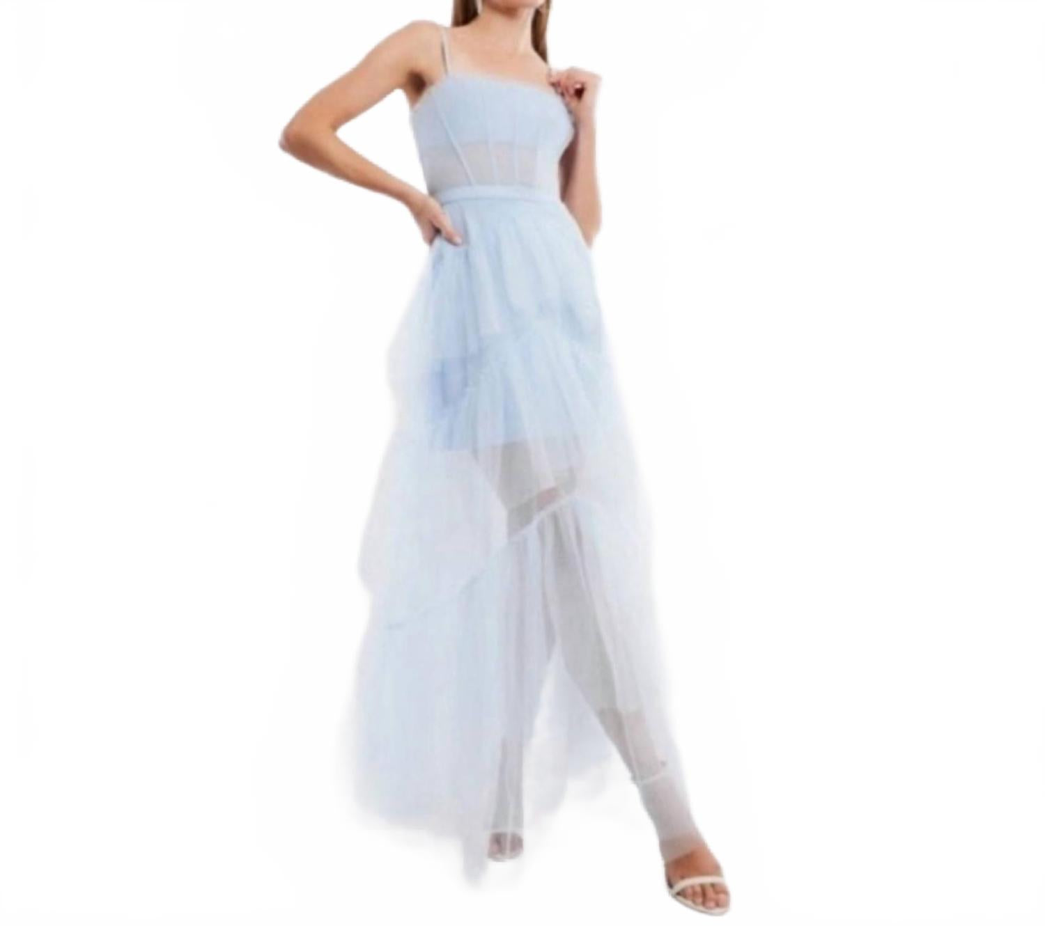 

Прозрачное платье с ярусами и рюшами в цвете Kentucky Blue BCBGMAXAZRIA