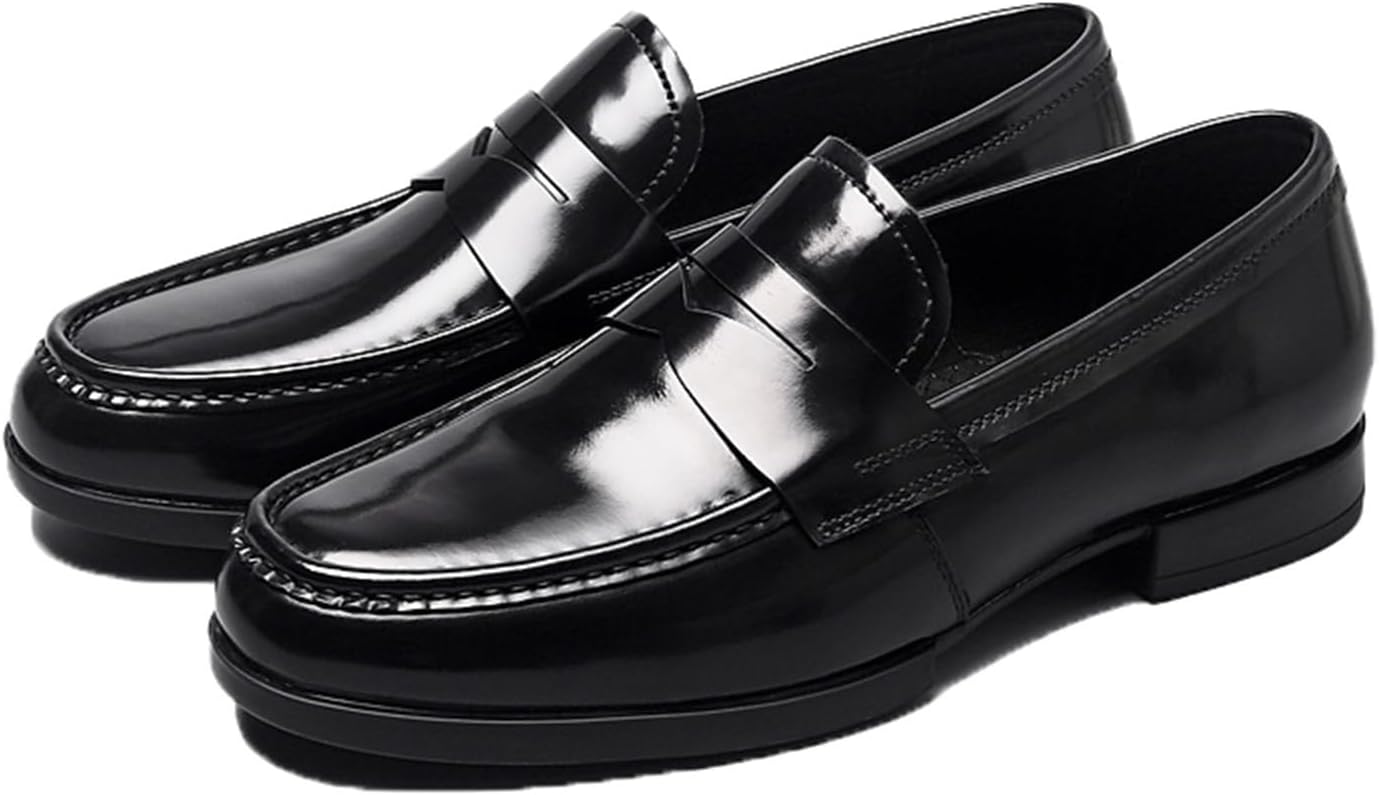 

Мужские классические блестящие кожаные ручной работы повседневные деловые лоферы с модным носком, комфортные без шнурков, противоскользящие, для свадьбы, формальной одежды, слипон с пенни, для смокинга Oxngeos, черный
