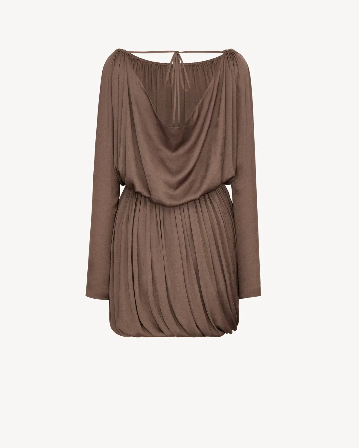 Платье из тафты с драпировкой на спинке SAINT LAURENT, коричневый — фото 3
