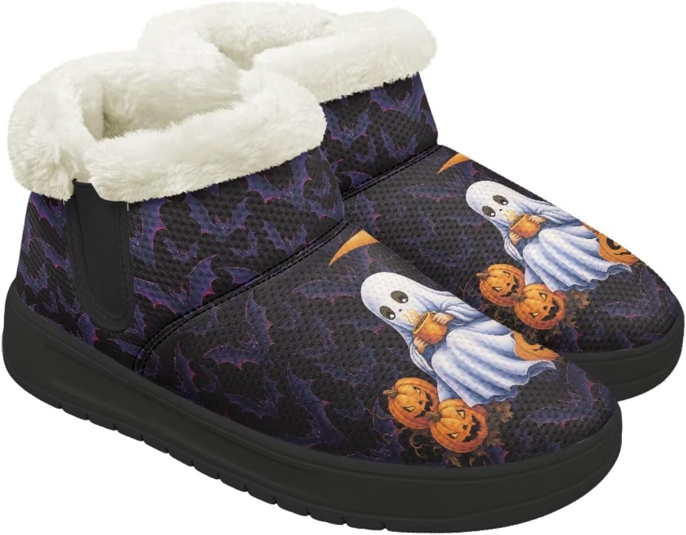 

Женские и мужские зимние ботинки Forchrinse на Хэллоуин с меховой подкладкой, модные теплые ботильоны, Halloween Ghost Pumpkin