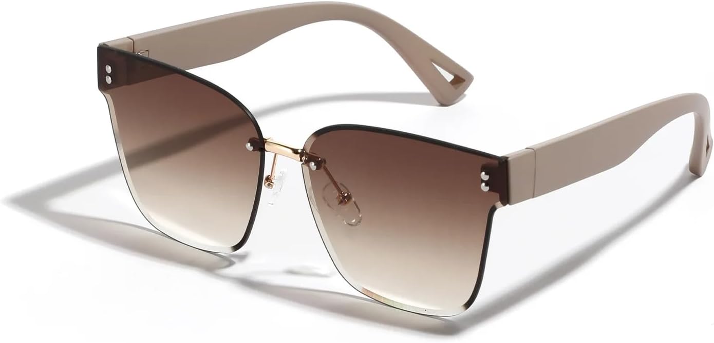 

Ретро-модные панк-солнцезащитные очки без оправы для женщин и мужчин, классические винтажные, большие, с защитой от УФ-излучения UV400, для использования на открытом воздухе VFDHN, Tea