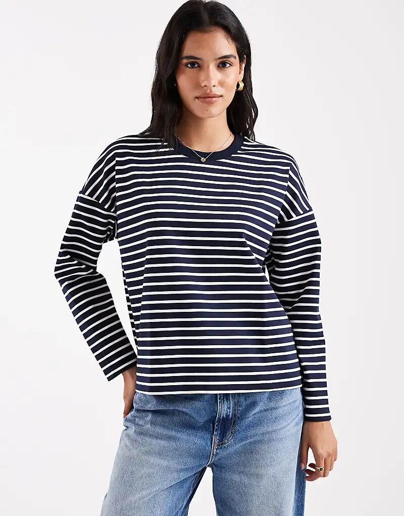 

Лонгслив Vero Moda большого размера с длинными рукавами в темно-синюю и белую полоску