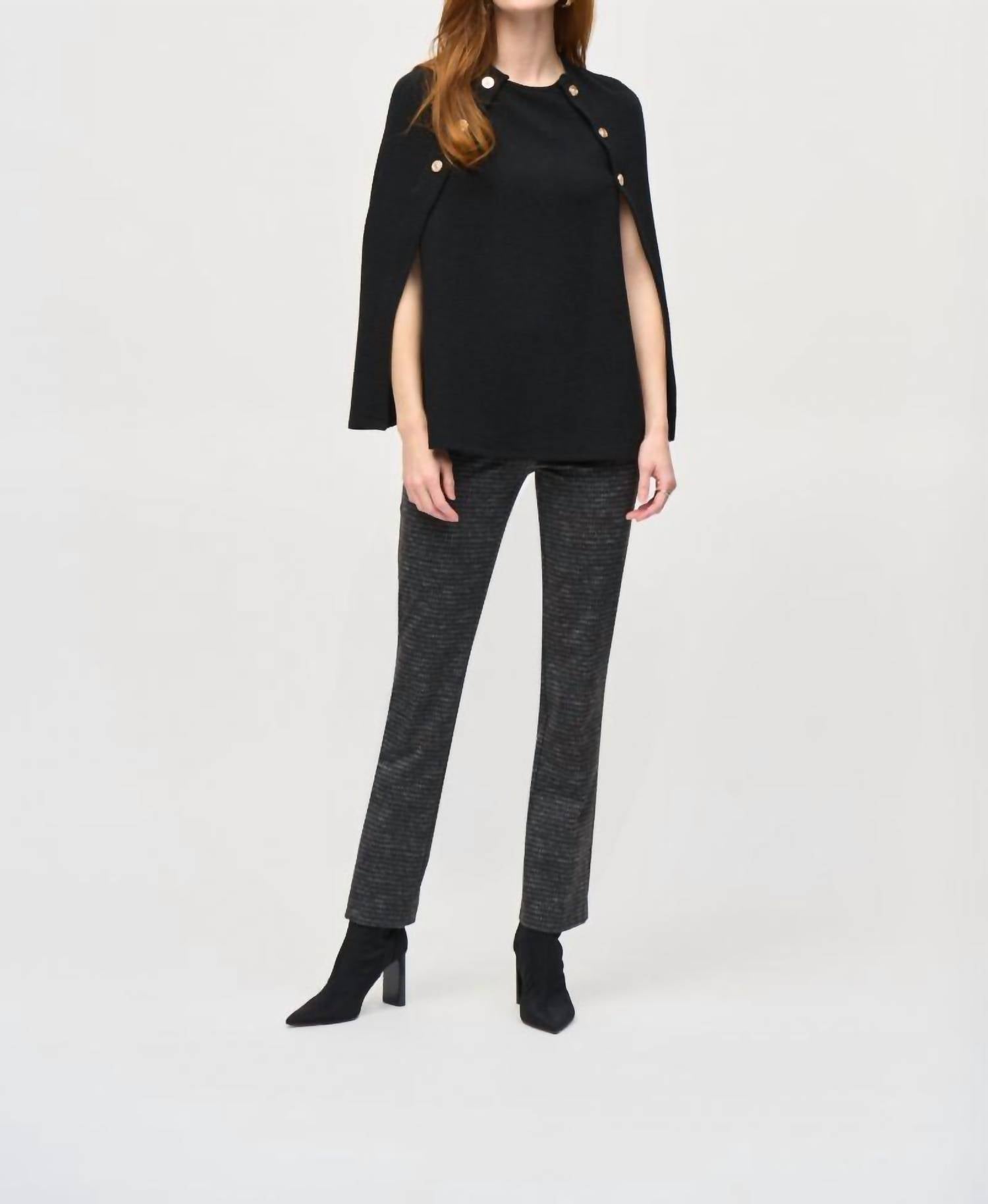 

Жаккардовый вязаный пончо-накидка в черном цвете Joseph Ribkoff