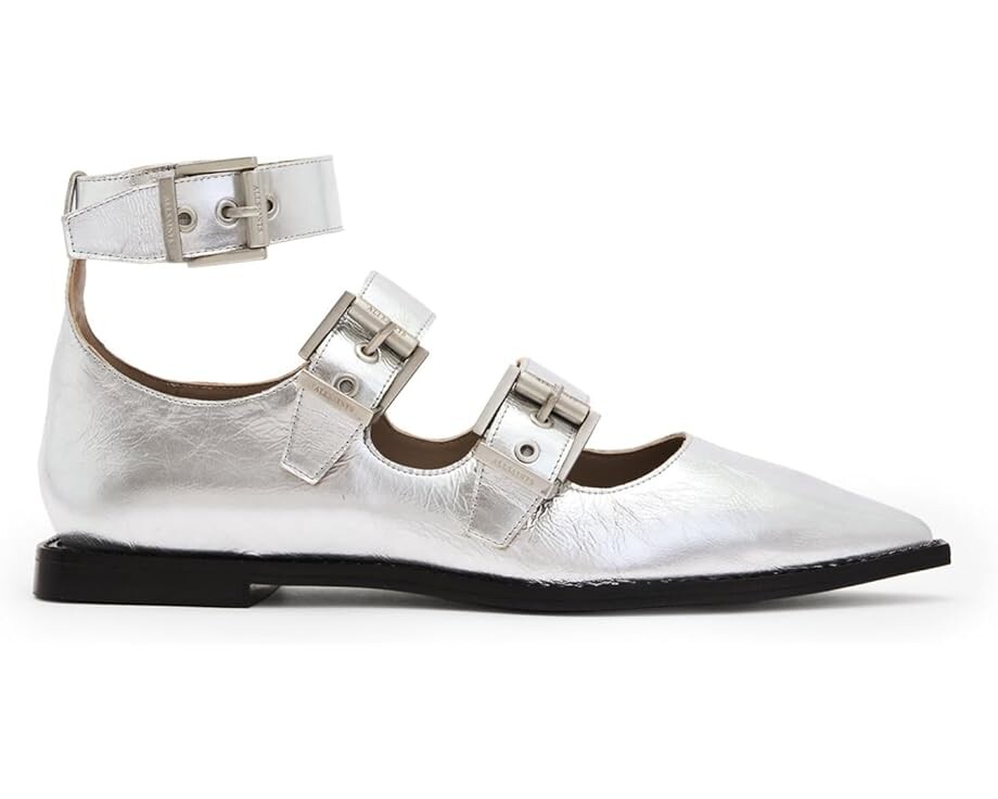 Туфли на плоской подошве AllSaints Susan Buckle Shoe, серебряный — фото 4