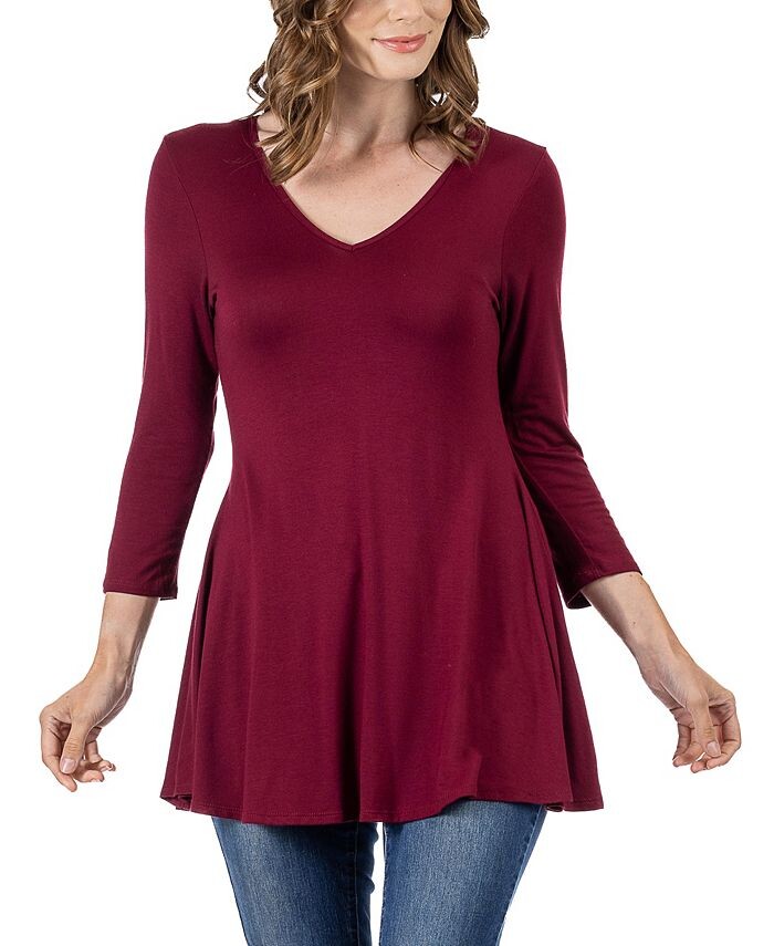 

Женская туника с рукавами три четверти и v-образным вырезом 24seven Comfort Apparel, цвет Wine