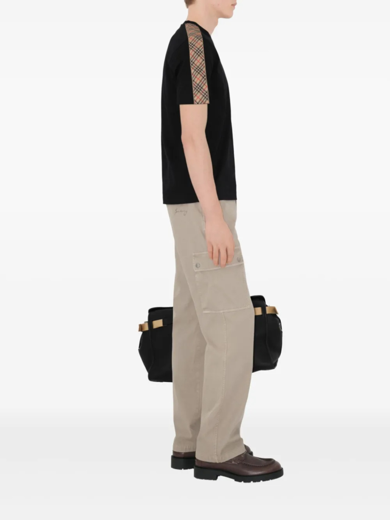 Футболка Burberry из хлопка с клетчатой отделкой, черный — фото 3