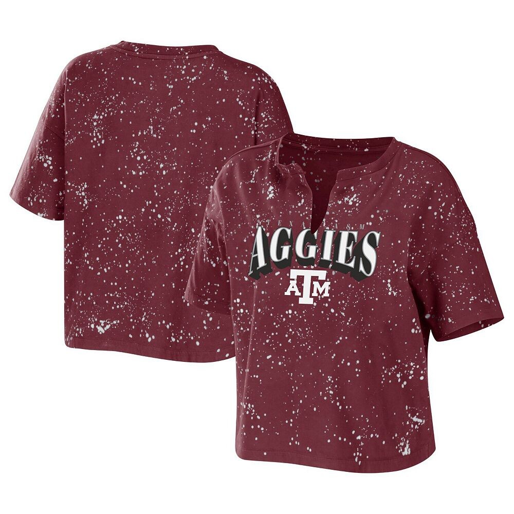 

Женская футболка Erin Andrews Maroon Texas A&M Aggies Bleach Wash Splatter с укороченным вырезом и вырезом WEAR by Erin Andrews, цвет Tam Red