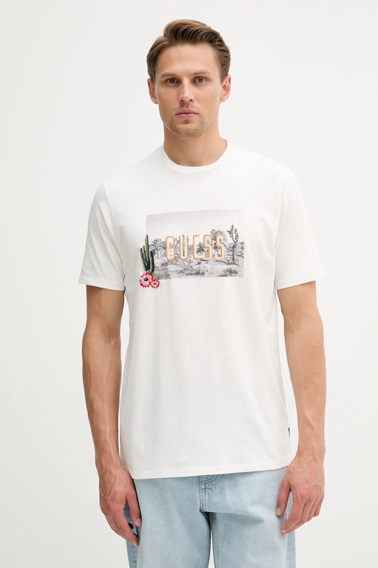 

Хлопковая футболка Guess, белый