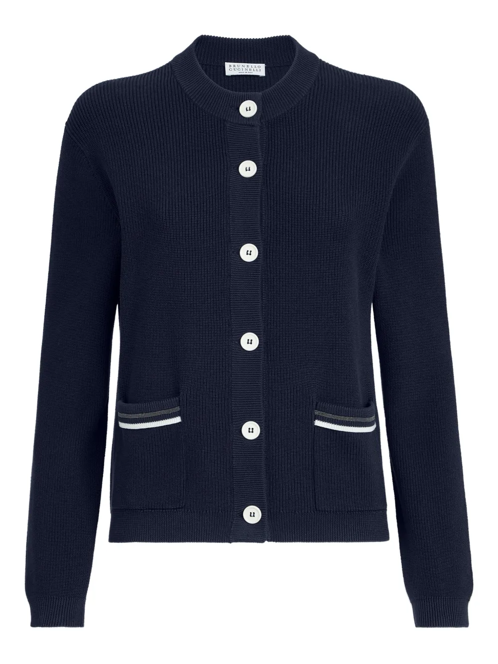 

Кардиган в рубчик с передними карманами Brunello Cucinelli, синий