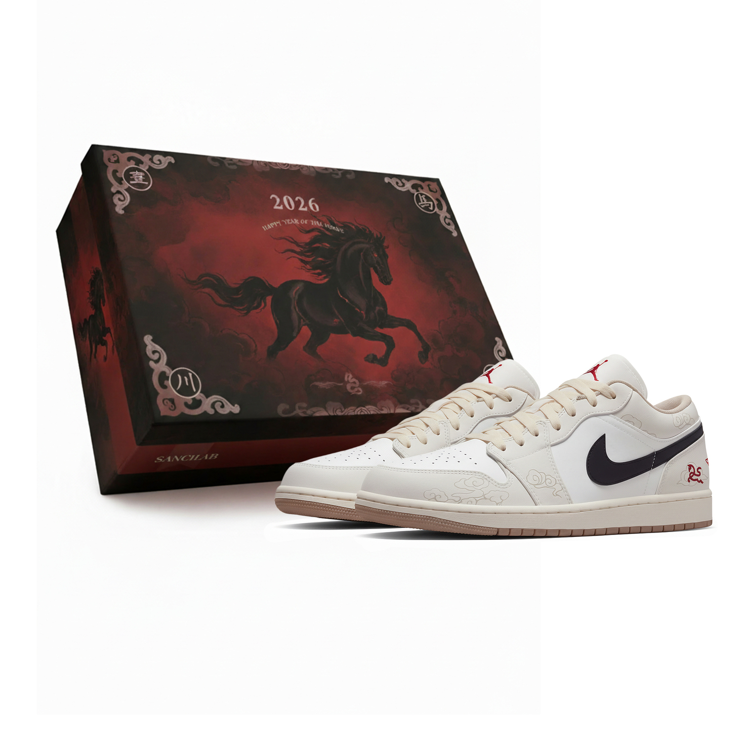 

Jordan Air 1 Low Sail Three Times Lab, Horse Year, White Horse Riding The Wind, Box Abrasion Resistant Low top