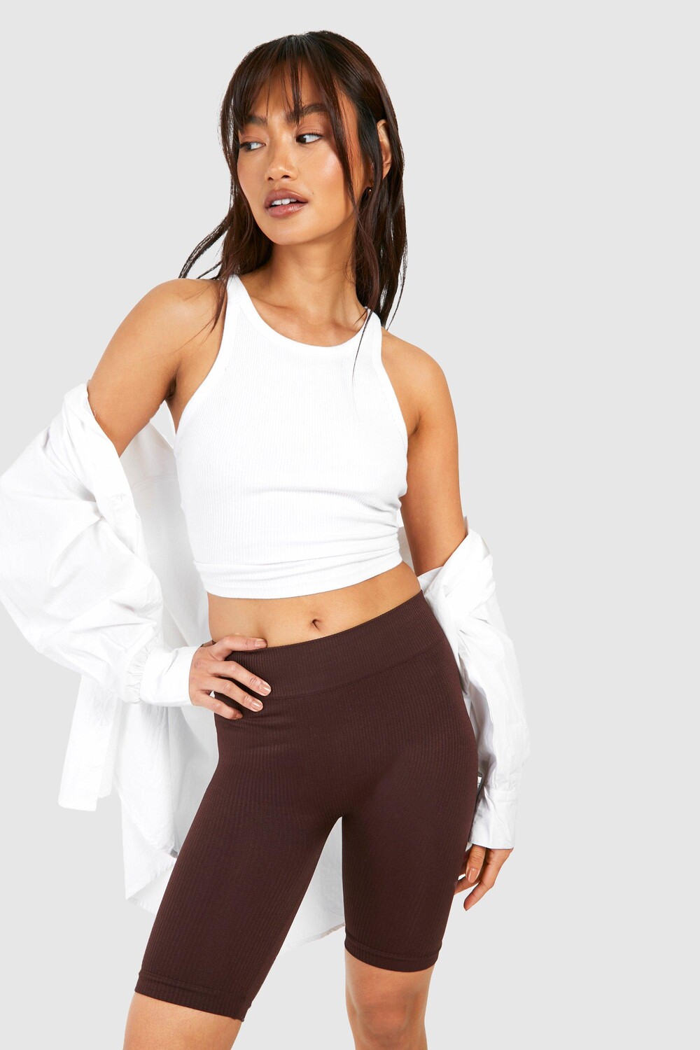 

Базовые бесшовные велосипедные шорты в рубчик boohoo, коричневый