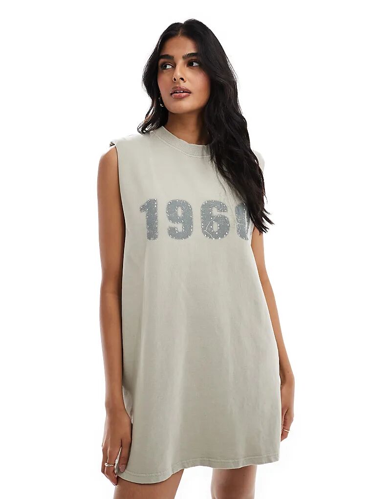 

Мини-платье цвета хаки с подплечниками в стиле 1960-х годов от ASOS DESIGN