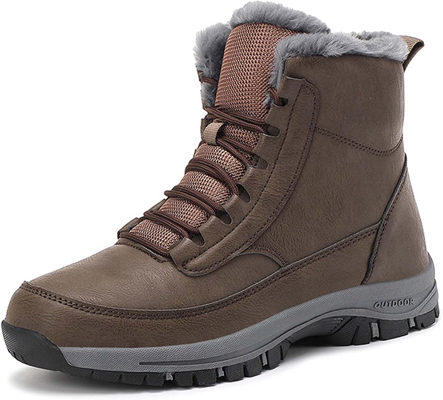 

Зимние ботинки для мужчин и женщин с теплой плюшевой подкладкой, противоскользящие, высокие, для зимних видов спорта, водонепроницаемые и повседневные прогулочные ботинки Generic, коричневый