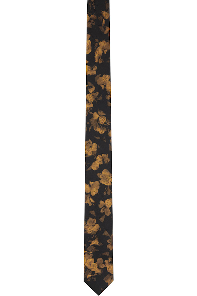 

Dries Van Noten Узкий шелковый галстук с черно-желтым принтом