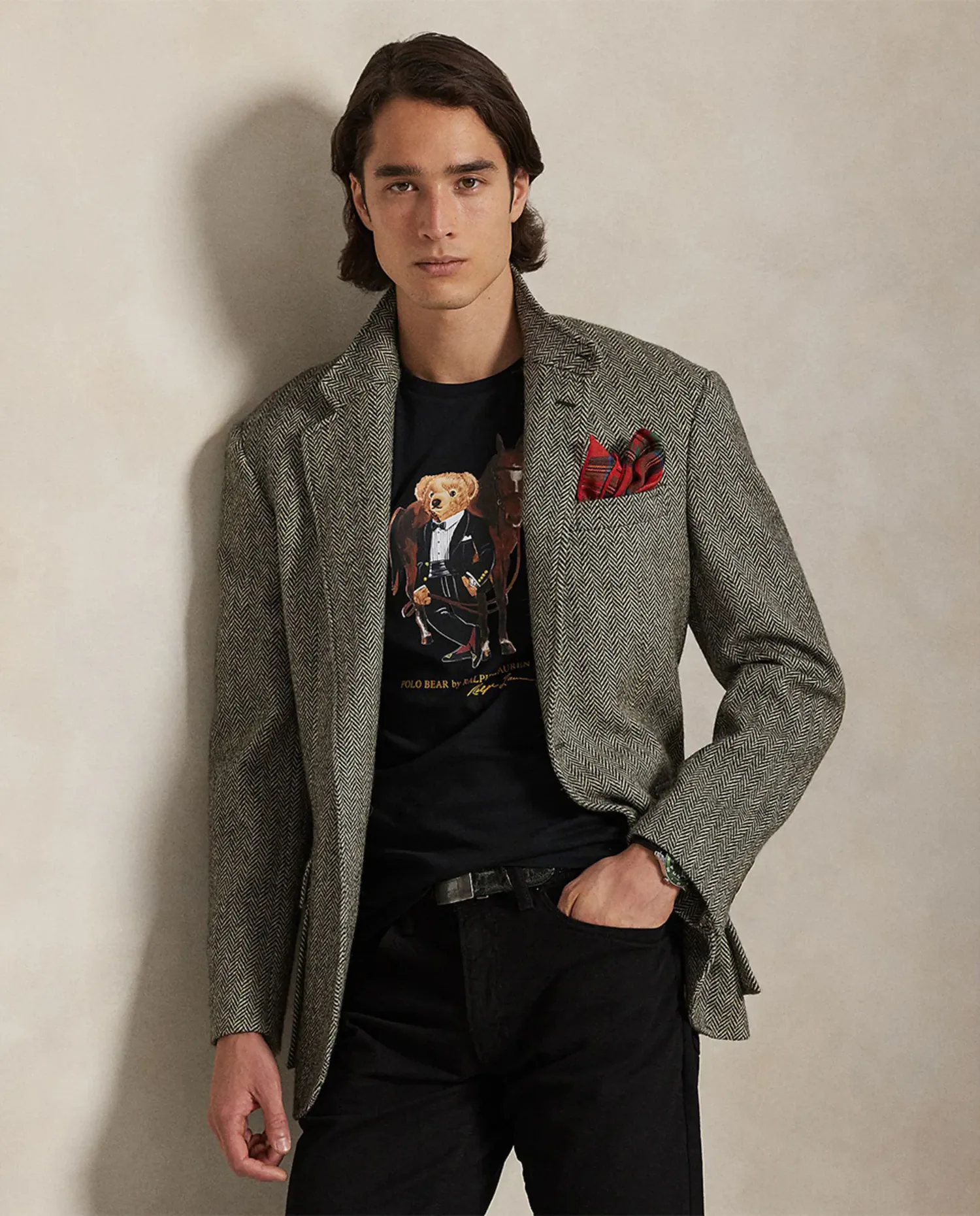 Мужская хлопковая футболка с Polo Bear Polo Ralph Lauren, черный — фото 4