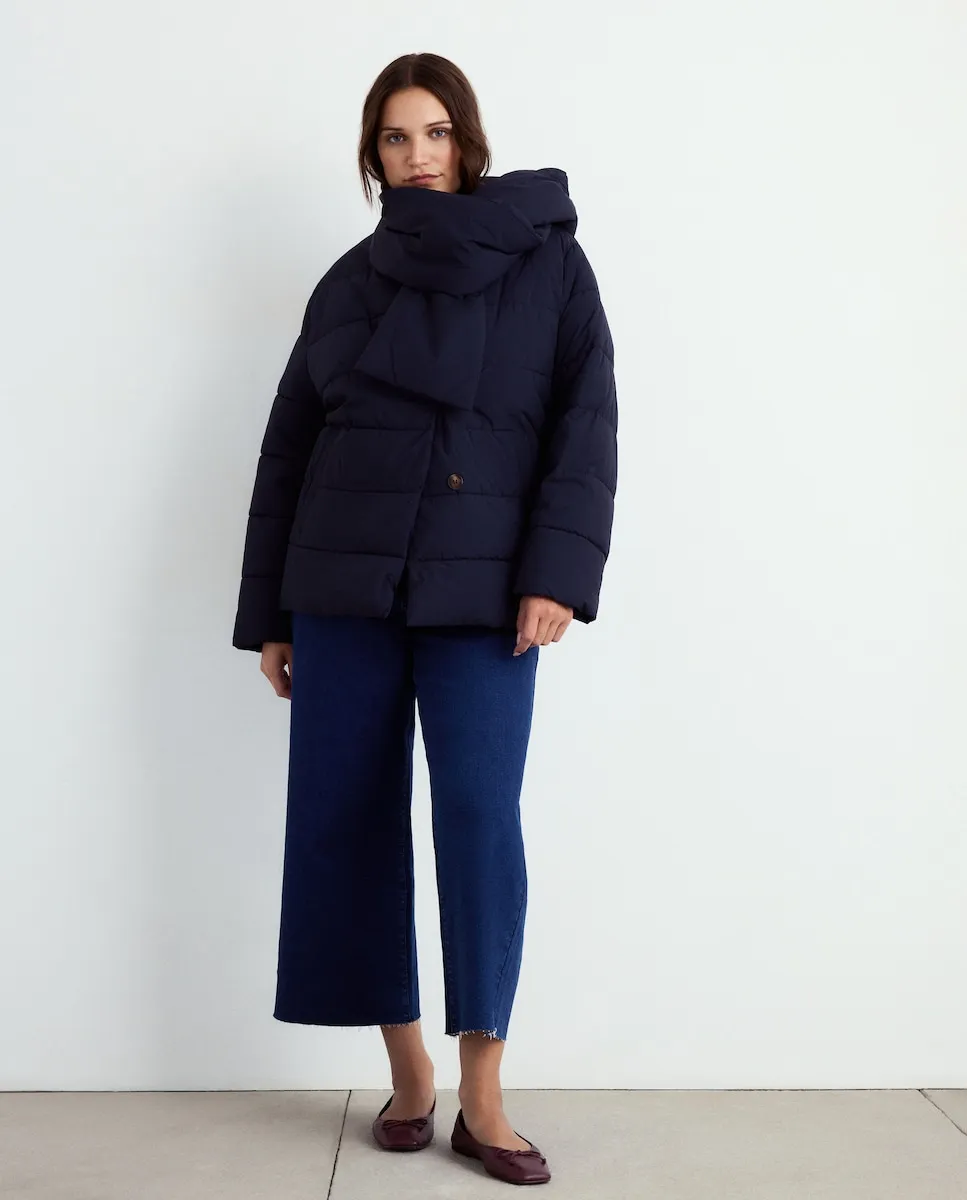 

Женская стеганая парка с шарфом Couchel, темно-синий
