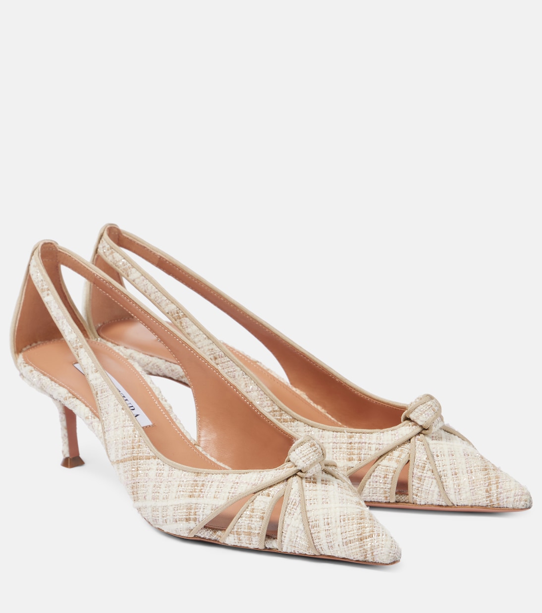 Туфли-лодочки Premiere 50 из твида с вырезом Aquazzura, Latte