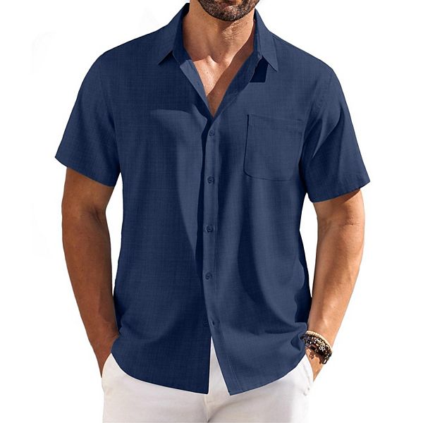 

Мужская повседневная рубашка с коротким рукавом и карманом Coofandy, Navy Blue