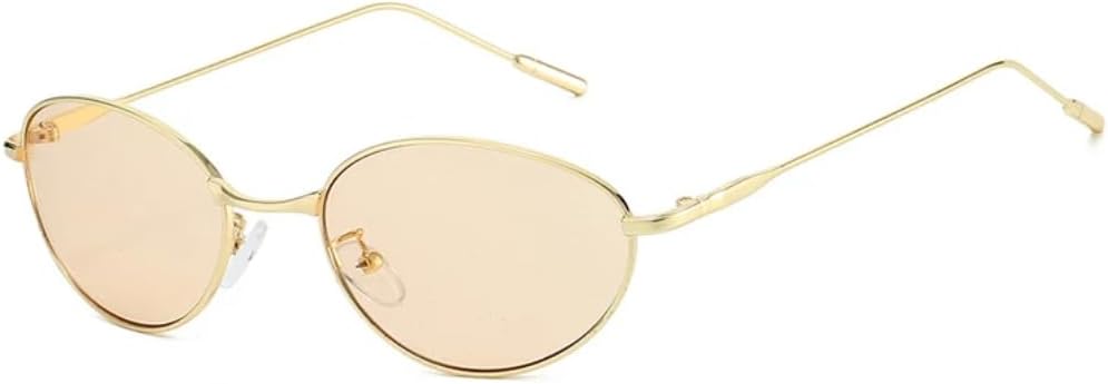 

Овальные солнцезащитные очки в стиле металл-панк для женщин, модные, с прозрачными линзами цвета океана, защита от УФ-излучения UV400 для мужчин TVTBBVV, Golden Champagne