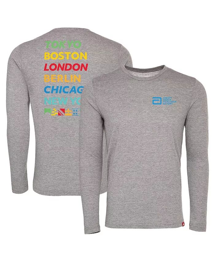

Мужская и женская футболка Heather Grey World Marathon Majors Comfy с длинным рукавом из трехкомпонентной смеси Sportiqe