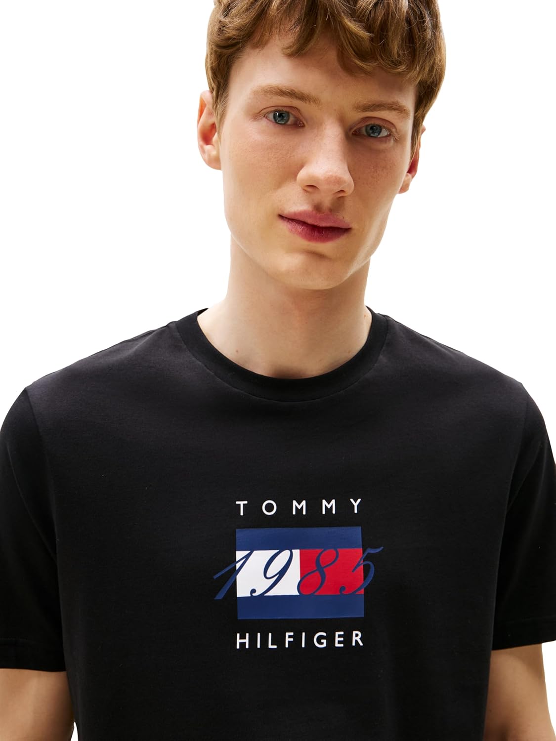 Мужские хлопковые футболки Tommy Hilfiger с коротким рукавом и принтом в виде линейного флага, Black — фото 2