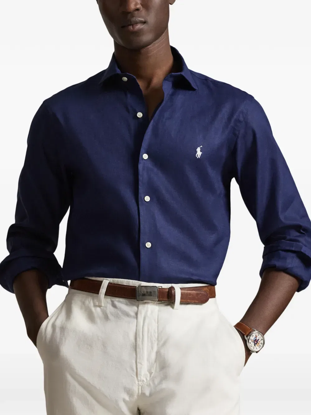 Льняная рубашка на пуговицах Polo Ralph Lauren, синий — фото 3