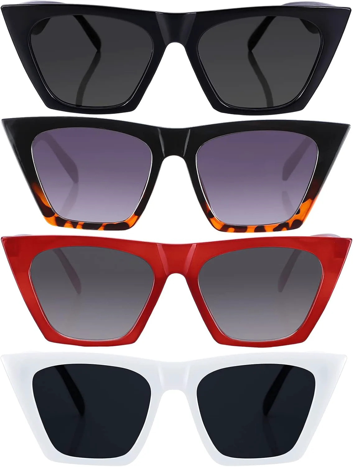 

Набор из 4 солнцезащитных очков Weewooday «Кошачий глаз» для женщин, ретро, ​​большие квадратные, винтажные, классические, стильные (простой цвет), Classic Color