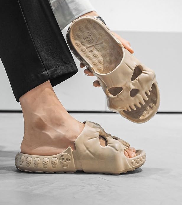 FSwinder Skull Ghost Slides, спортивные сандалии, противоскользящие облачные тапочки для мужчин и женщин, удобные домашние туфли с открытым носком, домашние туфли для открытого пальца, Хэллоуин Skull Slides, толстые мягкие туфли для душа, коричн... — фото 4