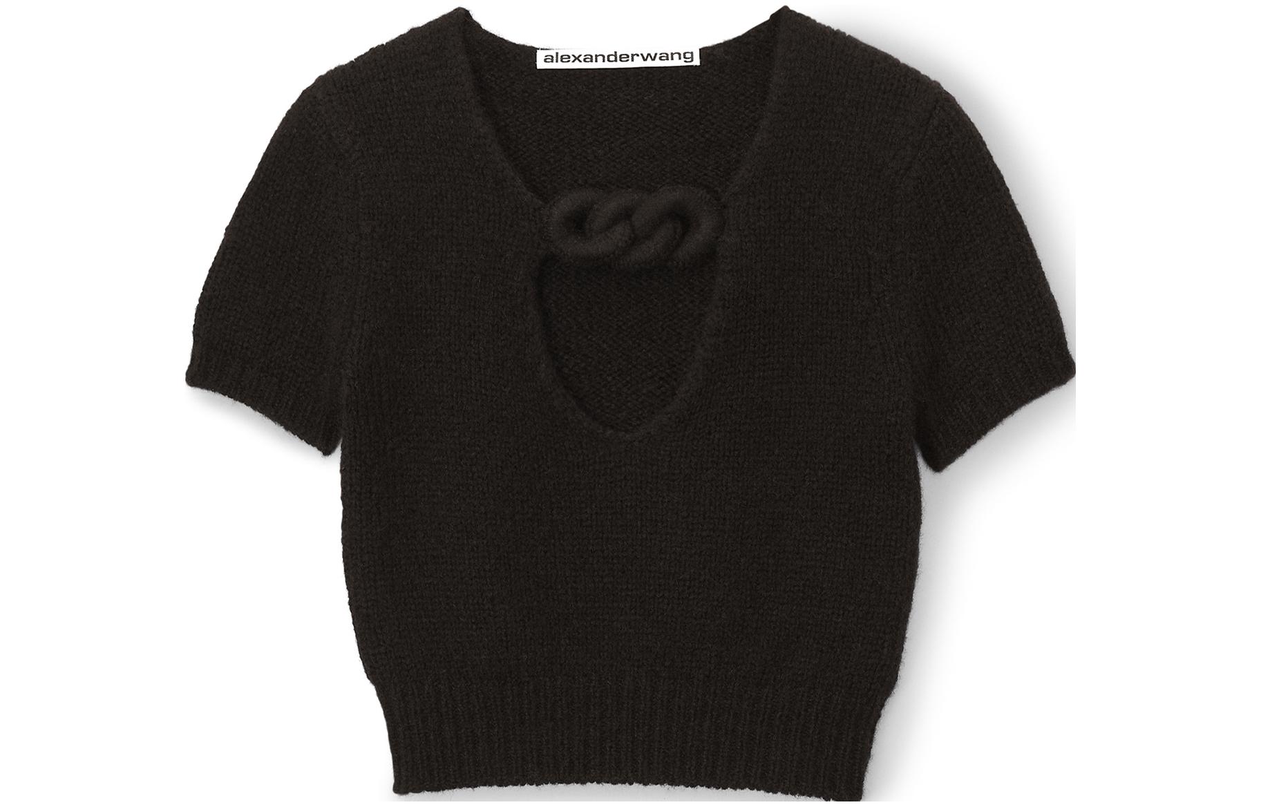 Футболка с кружевной вырезом Alexander Wang, черный — фото 2