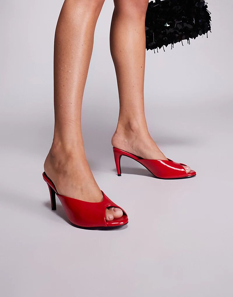 Сандалии Stessy на каблуке с открытым носком Public Desire красного цвета — фото 2