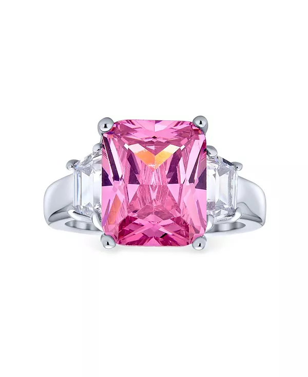 

Кольцо для коктейльного коктейля из стерлингового серебра 8 карат с желтыми фианитами, прямоугольной огранкой, с кубическими цирконами огранки «багет» и ступенчатыми боковыми камнями Bling Jewelry, pink