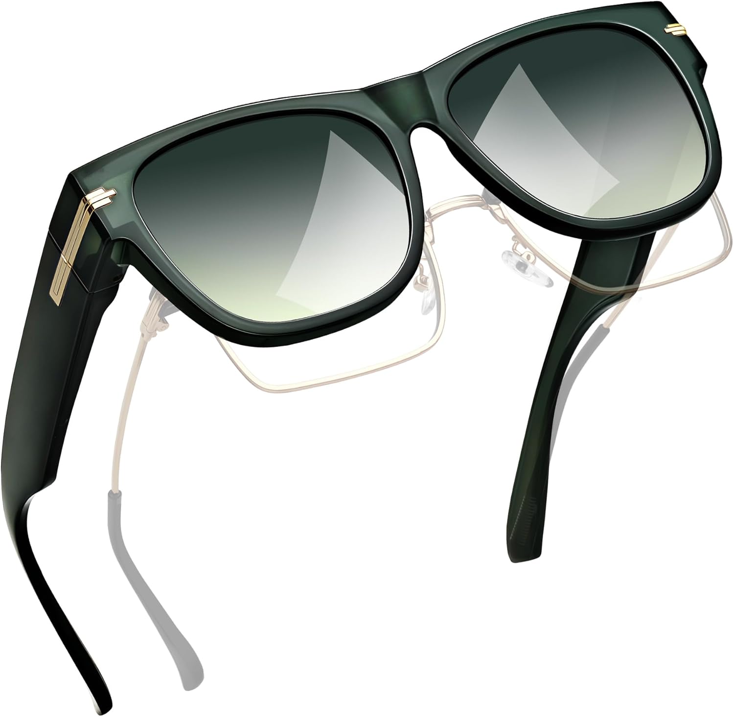 

Солнцезащитные очки Joopin Square для ношения поверх обычных очков (женские и мужские), поляризованные, с защитой от УФ-излучения, большого размера, Green Frame Gradual Green Lens