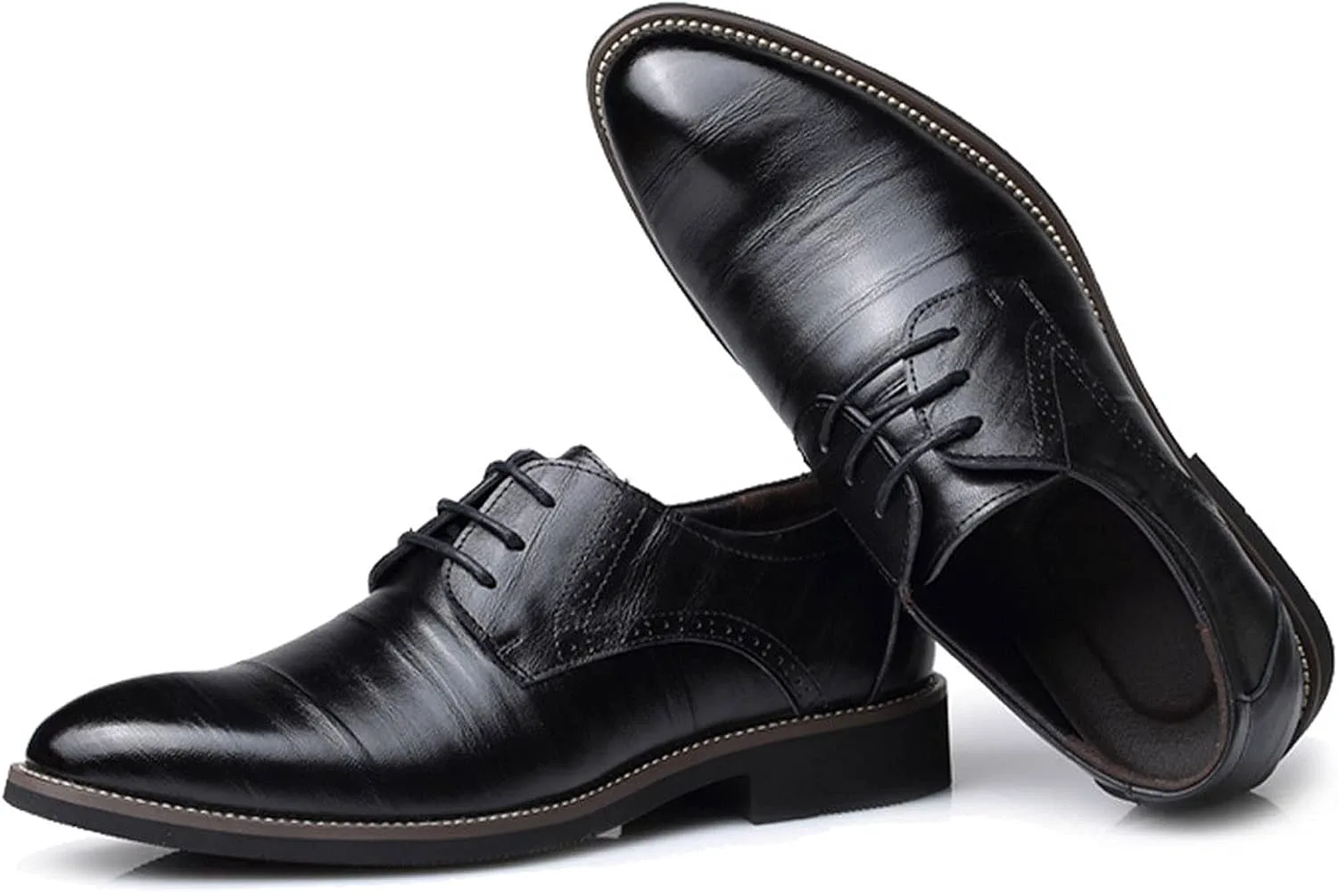 ZHOUYF Мужская обувь Oxford Fashion Classic Шнуровка Ретро-кожаные туфли с заостренным носком Повседневная обувь для уличного отдыха Официальная обувь Дышащие противоскользящие свадебные туфли для мужчин, черный — фото 3