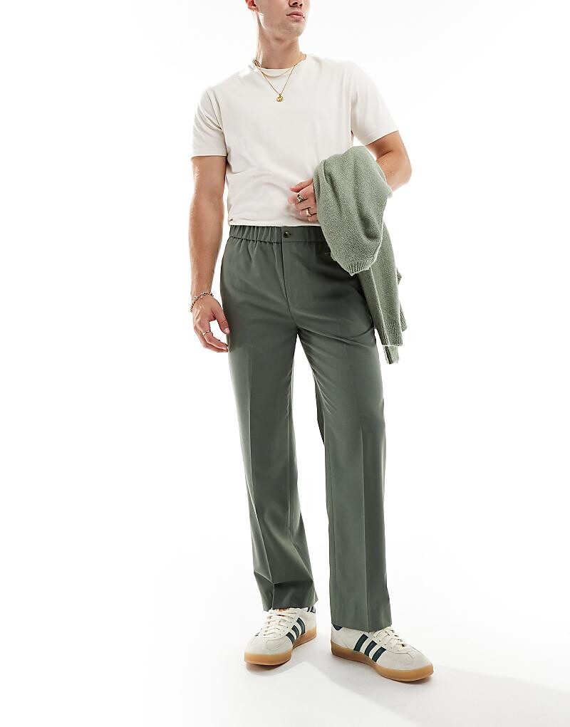 

Элегантные прямые брюки оливкового цвета с резинкой на талии ASOS DESIGN