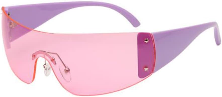 

Солнцезащитные очки One Piece с защитой от ультрафиолета, без оправы, футуристические солнцезащитные очки обтекаемой формы, стильные и декоративные солнцезащитные очки в стиле звезды PUB, Purple Foot Powder Flakes