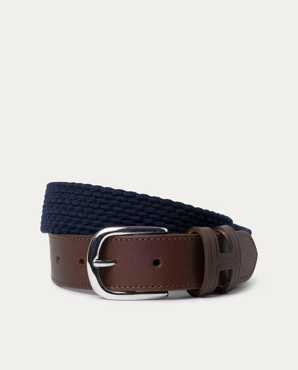 

Мужской плетеный ремень с пряжкой из кожи формы H, больших размеров Hackett, синий