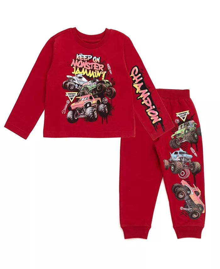 

Комплект одежды для мальчиков: футболка и брюки-джоггеры из флиса Monster Jam, красный
