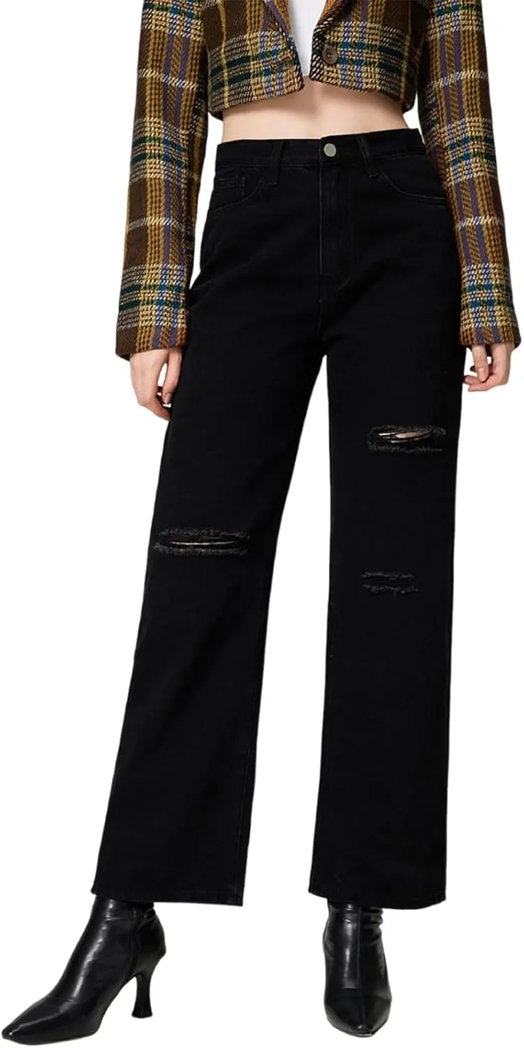 Женские джинсы Wide Leg High Waisted Baggy с эффектом потертости — фото 2
