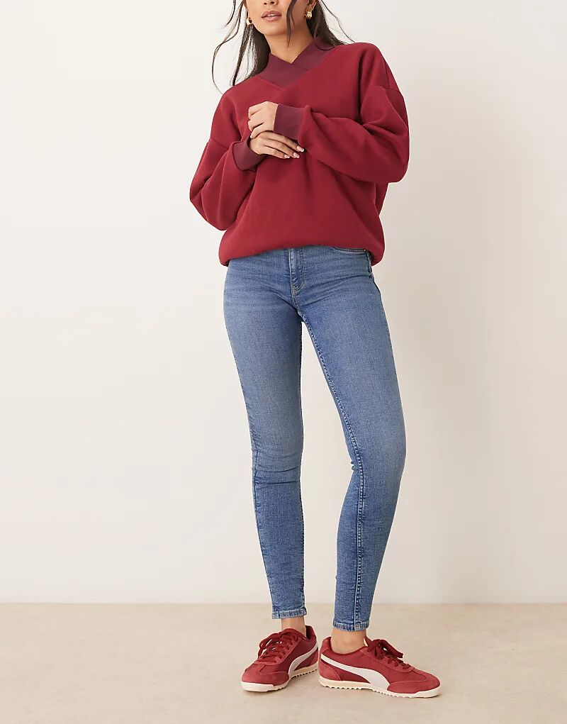 

Джинсы Gina Tricot Molly с высокой талией, суперузкие, эластичные, средне-синего цвета