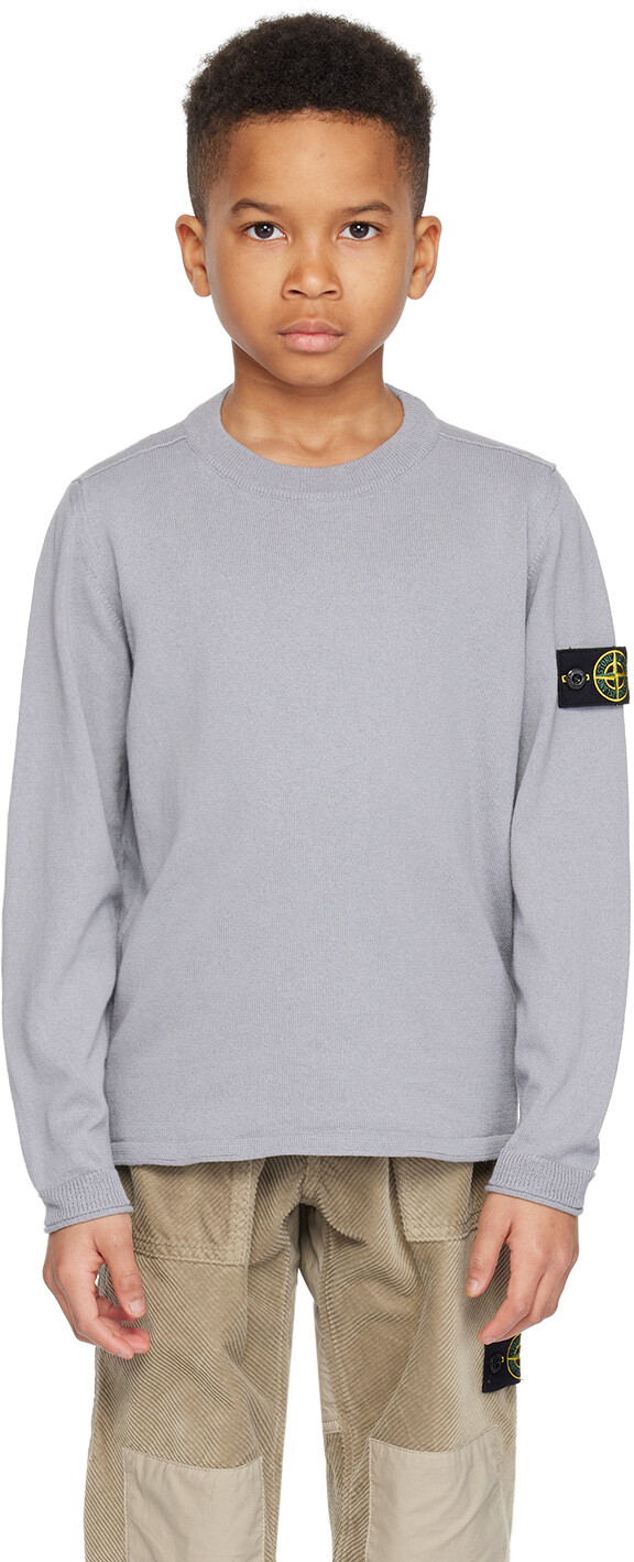 

Детский серый свитер с закругленными краями Stone Island Junior