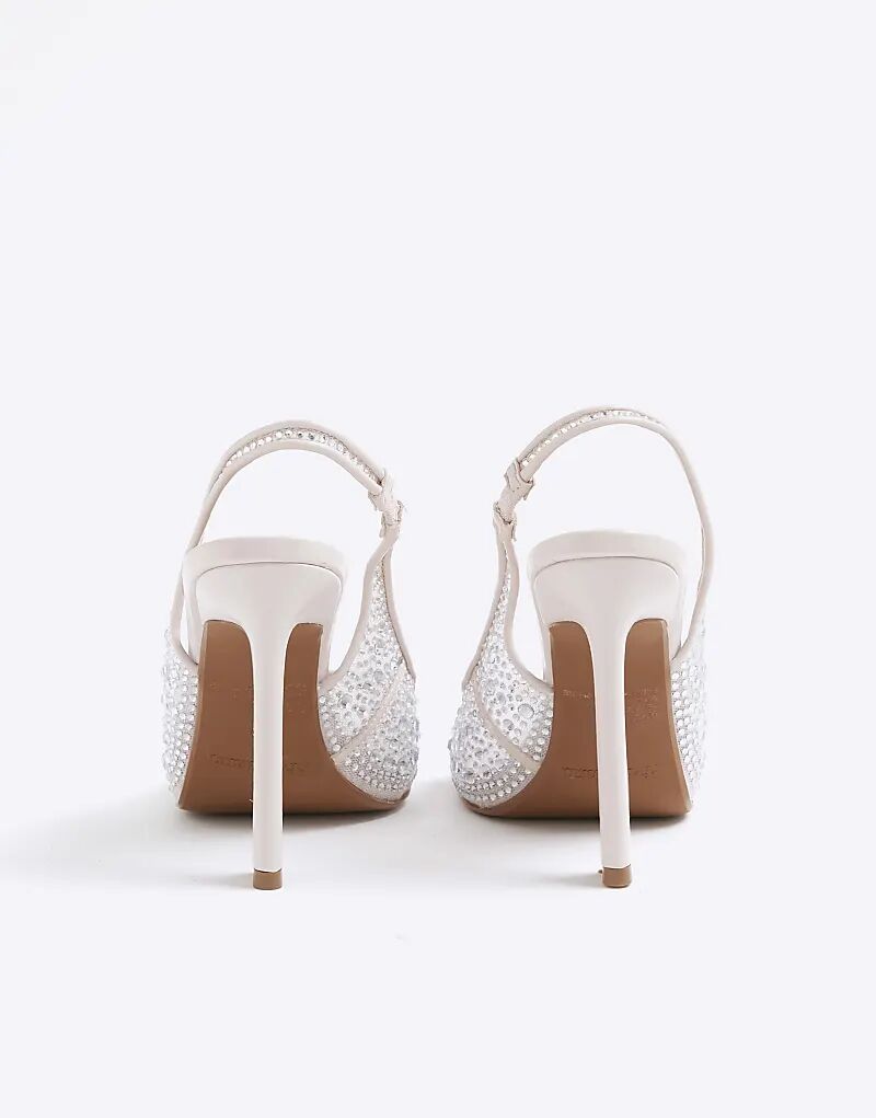 Босоножки River Island Diamante на сетчатом каблуке розового цвета - светло-розового цвета — фото 3