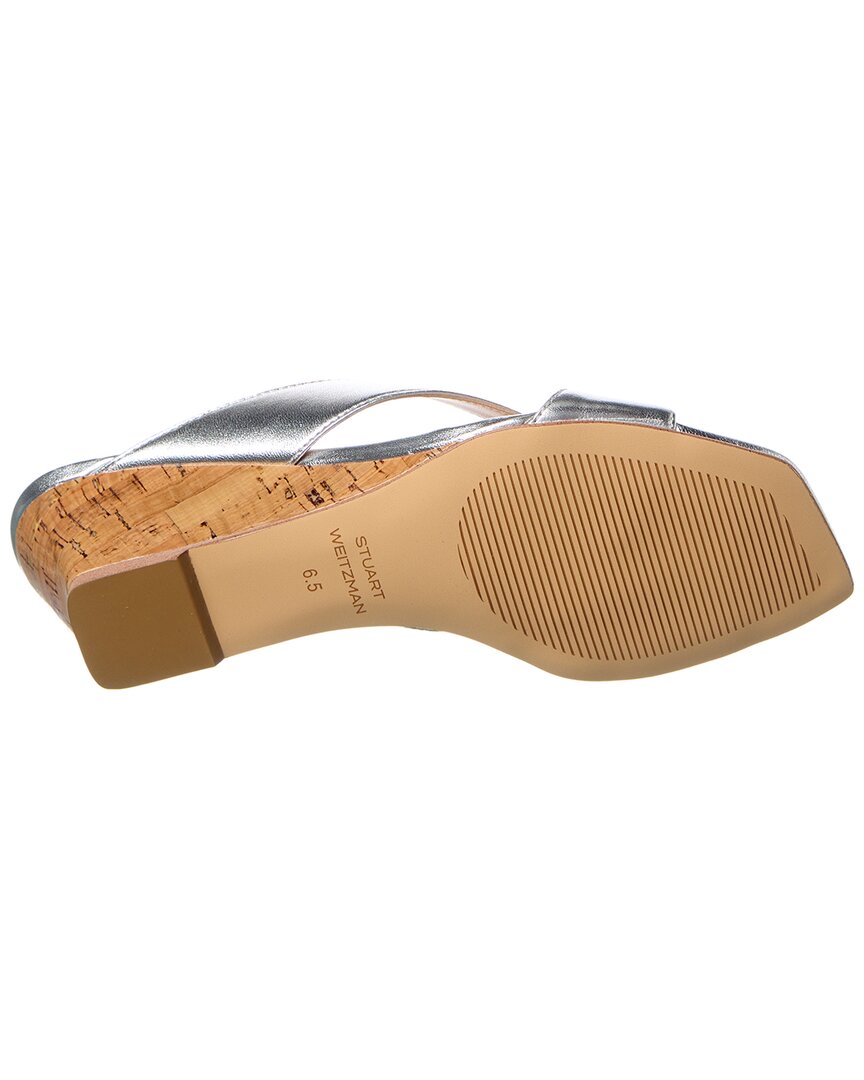 Stuart Weitzman Miami 50 Leather Wedge Sandal, серебряный — фото 4