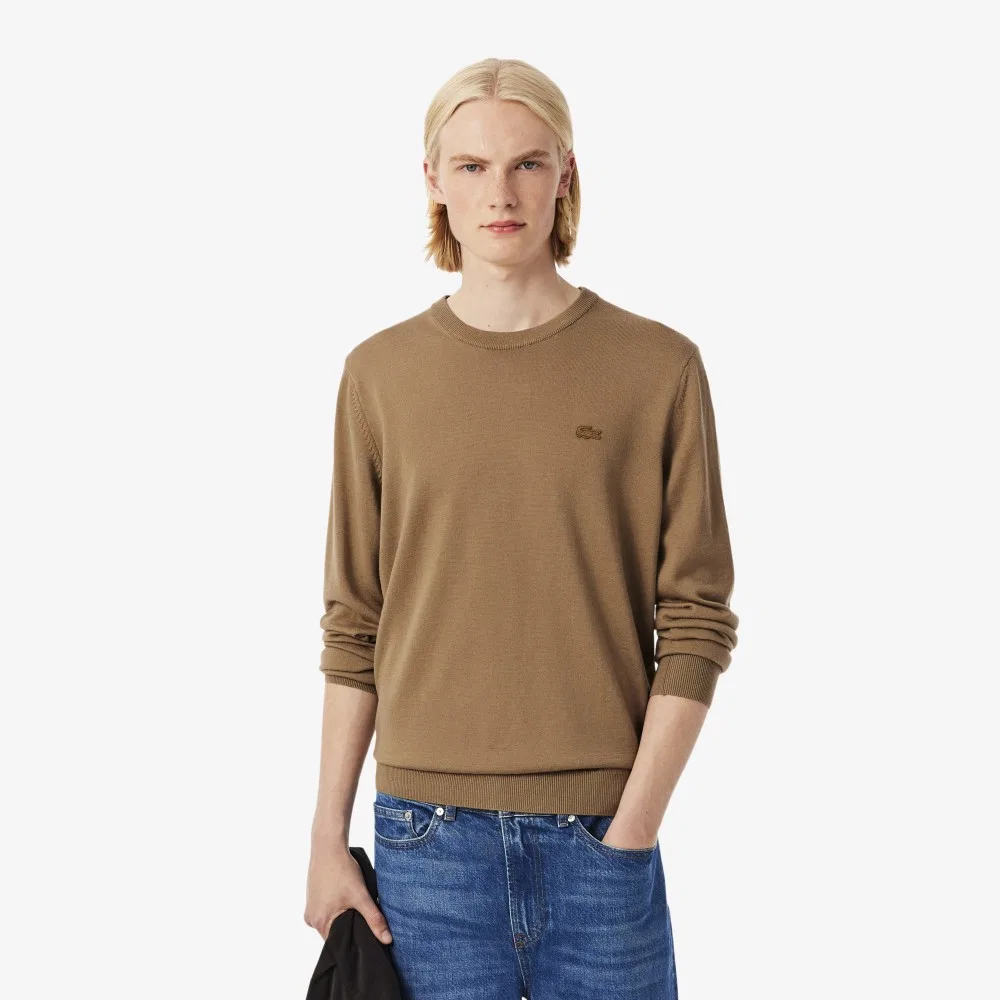 Мужской джемпер из мериносовой шерсти, коричневый, от Lacoste