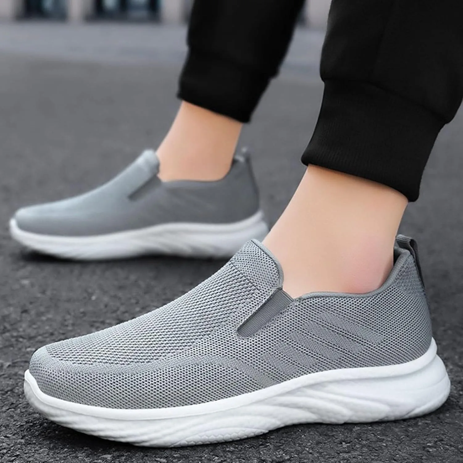 Кроссовки Generisch Herren Herren Fruhling Alle Flache Sohlen Bequeme Lazy Slip On Paar Freizeitschuhe, серый — фото 2