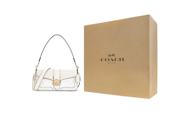 

COACH Женская белая сумка через плечо среднего размера из холста с кожаными деталями